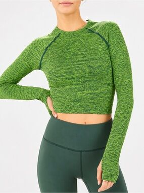 Fabletics Athletic Heathered Lime Green Long-Sleeve Crop Top
